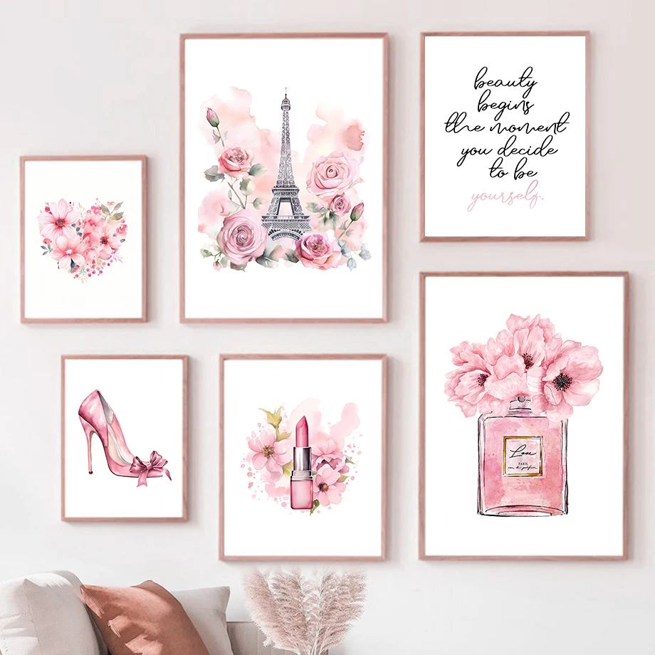 Paris Fashion Art Poster Pink  - Fragrance Home Decor review and price